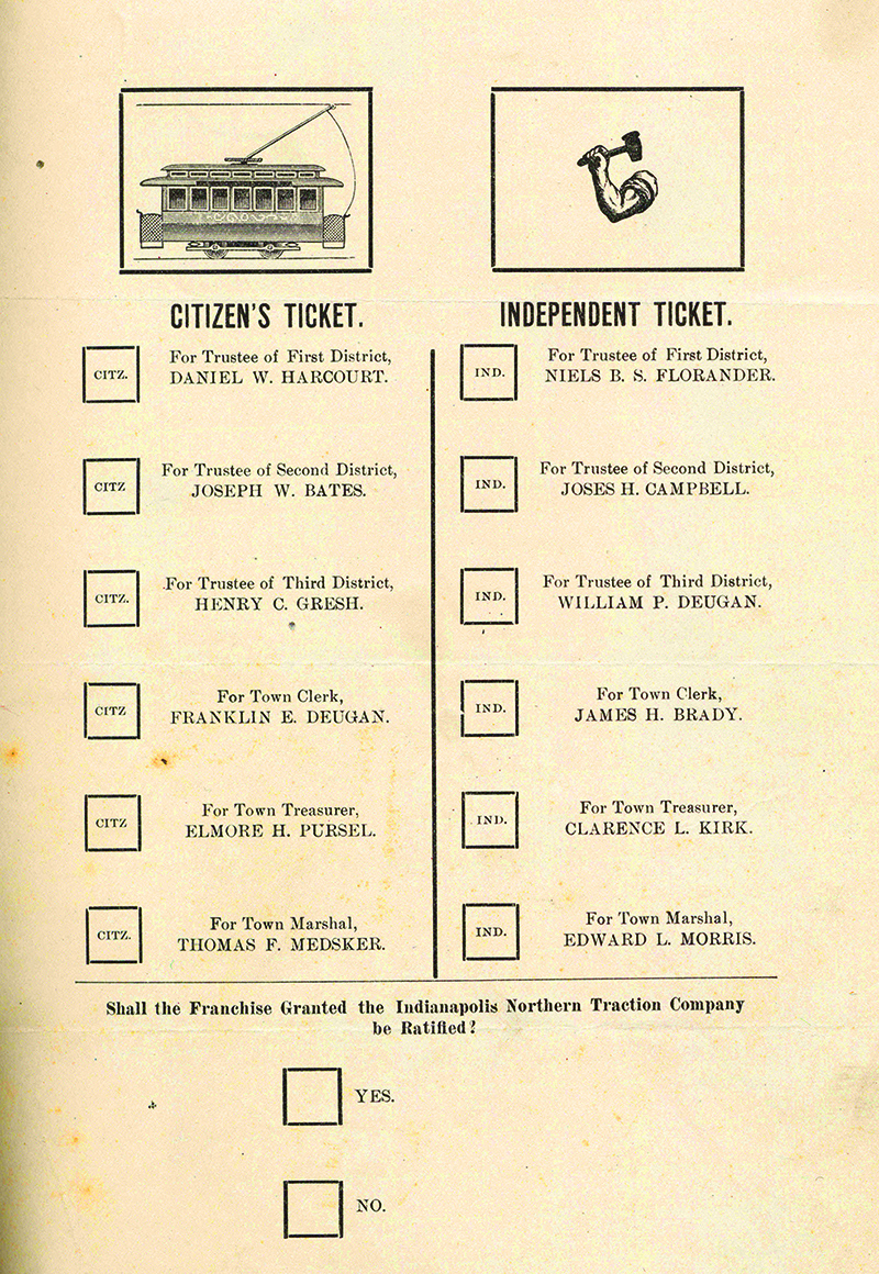 Ballot for the 1903 election for the Town of Broad Ripple.