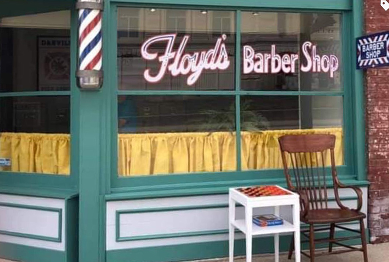 The Danville Clerk's Office was temporarily converted into Floyd's Barber Shop for <i>Mayberry Man</i>.
