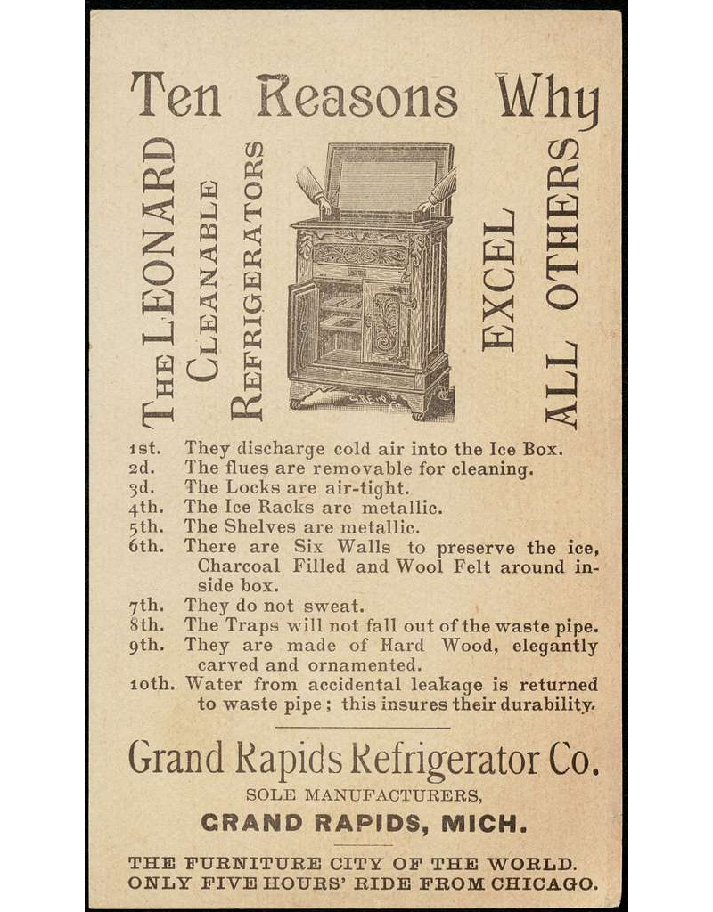 An old ad for a Leonard Ice Box