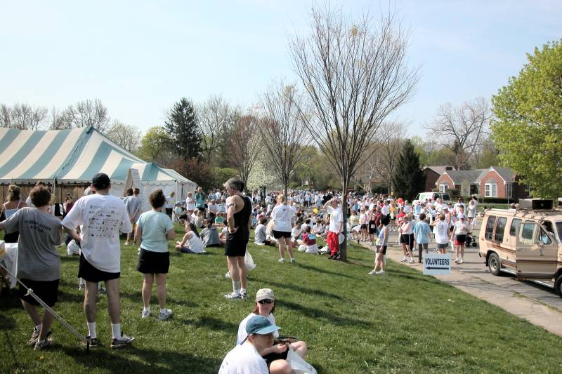 Walkers and runners gather at Broadway Park after the event