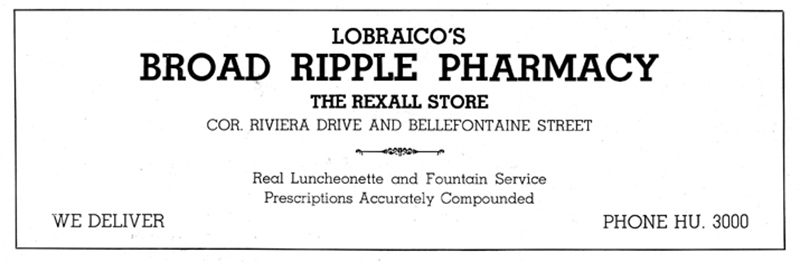 An original Lobraico's ad from the 1936 Broad Ripple High School yearbook, The Riparian.