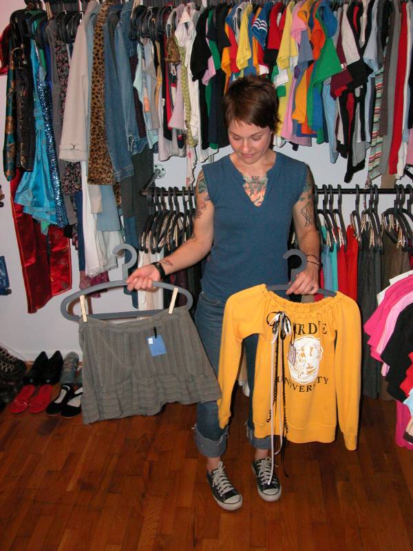 Amy shows vintage clothing that a local student reworked into new creations.