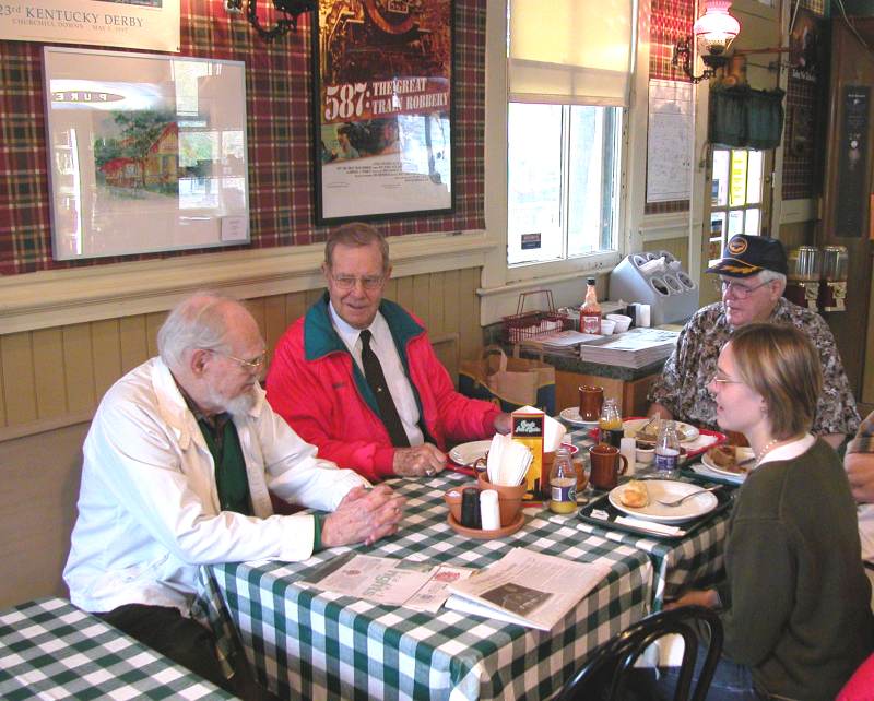 Friends and relatives met at the latest History Saturday. Clockwise around the table starting on the left is Paul's brother Phillip Walker, Rippleite of Distinction Bill Earle, Gazette columnist Paul Walker, and Paul's daughter Catherine Walker Stoops.