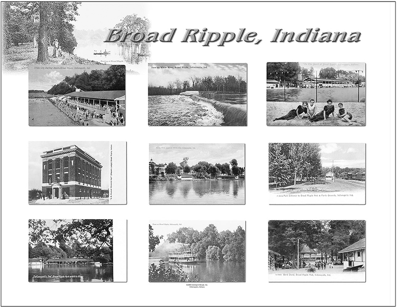 The Broad Ripple postcard print is part of a series of over 40 prints on Indiana History by Tom Keesling.