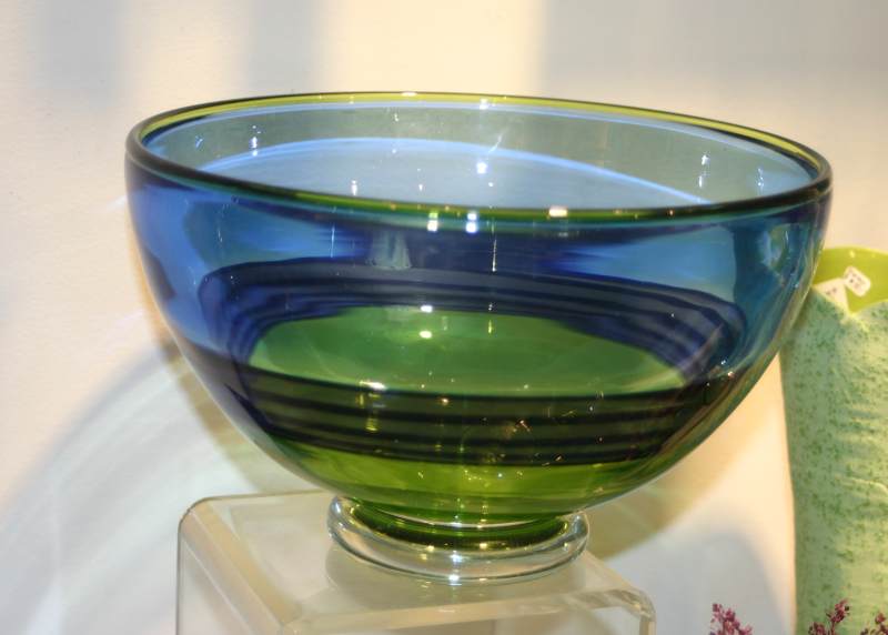 A glass bowl from Kokomo Opalescent Glass.
