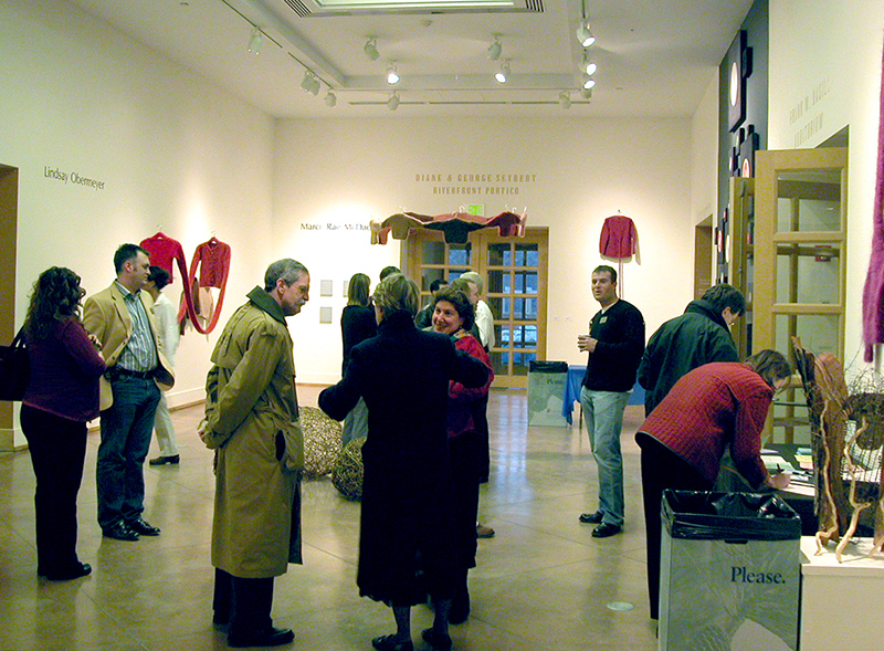 Before the meeting there is time to socialize, admire the art on display, and enjoy some Hubbard & Cravens coffee in the Indianapolis Art Center. Brad Hopper (left), Linda Shinkany (center)