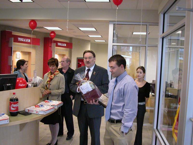 Bret received a gift basket of goodies from the Chamber of Commerce.
