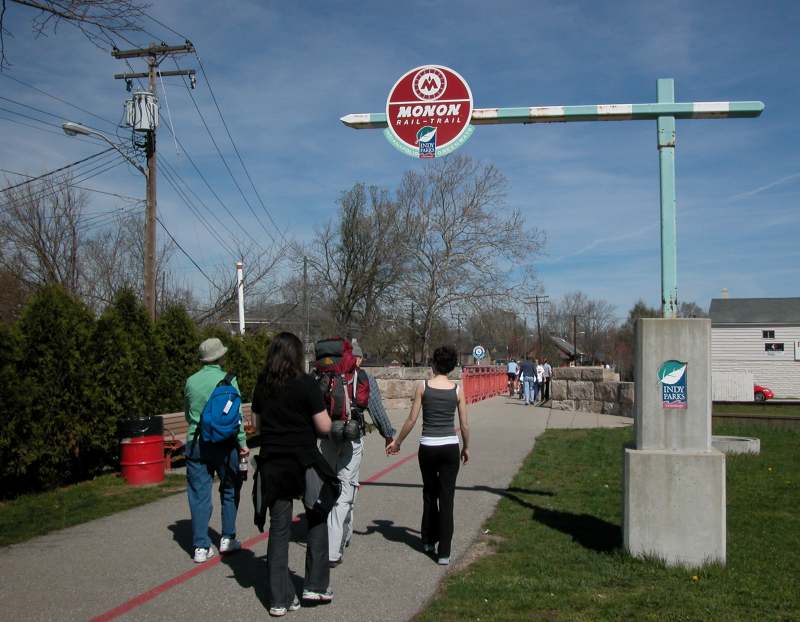 Joseph and friends begin the 700 mile walk to Wisconsin on the Monon Trail.