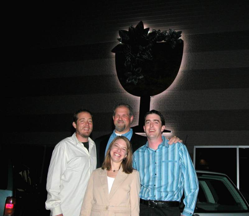 Pre-opening party - Brugge's four partners - Eli Schloss, Abraham Benrubi, Shannon Miller, and Ted Miller.