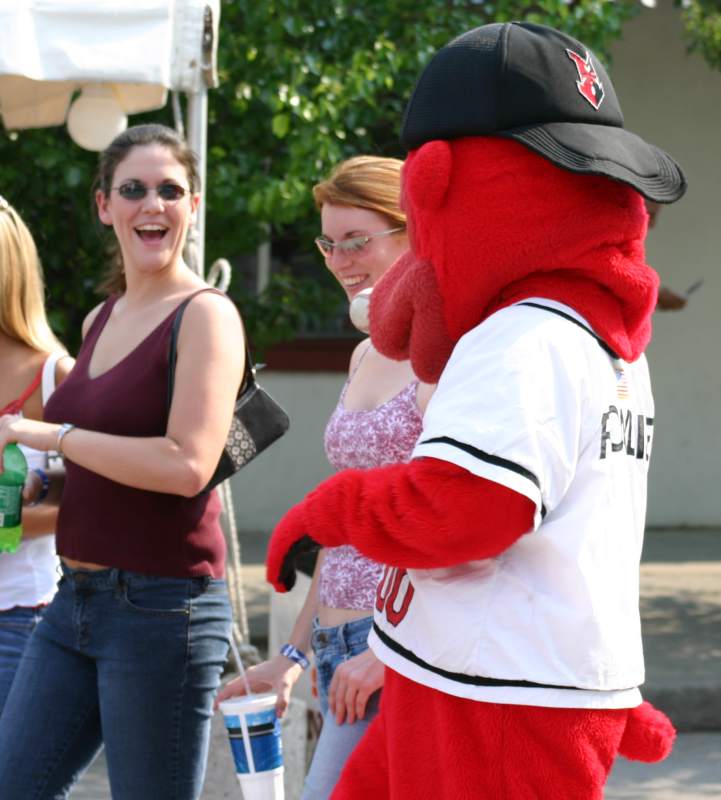 Indianapolis Indians mascot Rowdie was scoring points with the girls.
