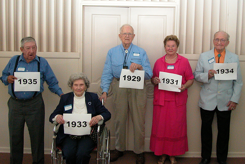 Classes of 1929 to 1935 - Gus Cravens, Mary Frances Kessler Vandermuellen, Harry Claffey, Ernestine Fischer Lambertus, and Morris Conly