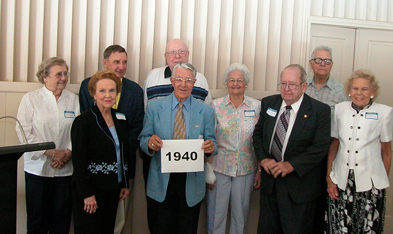 Class of 1940 - Barbara Cline Baldwin, Betty Reeve Swain, Art Christy, Alex Christ, Joe Talbott, Jane Brown King, Robert Hunter, Merton Brooks, Marjorie Schweinsberger Sheagley