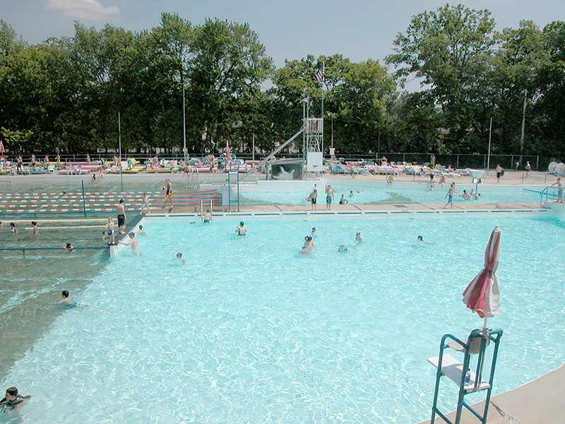 A view of the Riviera Club pool and slide out of the window