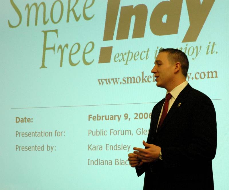 Mark Fisher, business advocacy manager for the Greater Indianapolis Chamber of Commerce, headed the Smoke Free Indy town meeting.