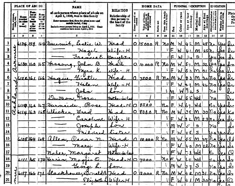 A portion of the 1930 census showing Don Stackhouse on line 20.