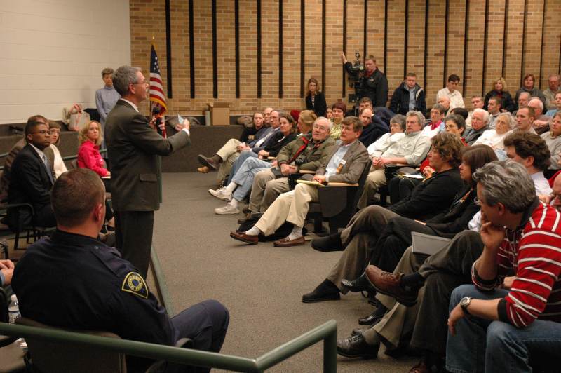 Director of the Department of Metropolitan Development Maury Plambeck answered zoning questions raised by the audience at the town hall meeting.
