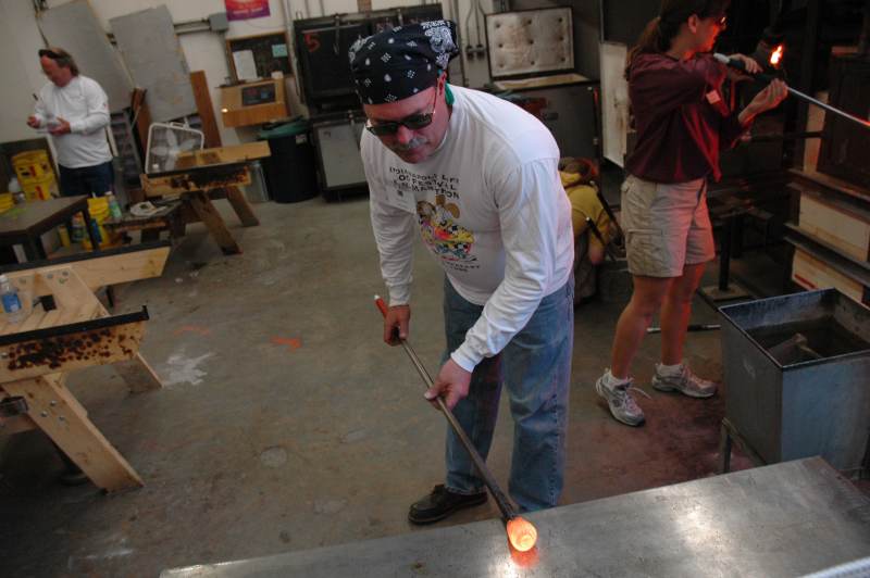 Glass blowing demonstrations were held in the Art Center classroom.