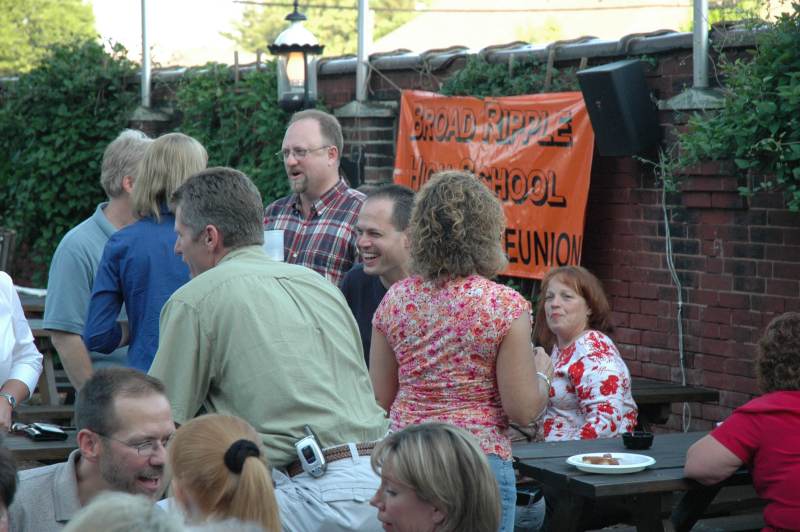 BRHS alumni Don Foley and Don Moos (in center) downtown at the Biergarten.