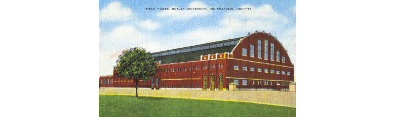 A view of the Butler University Hinkle Fieldhouse from an early postcard.
