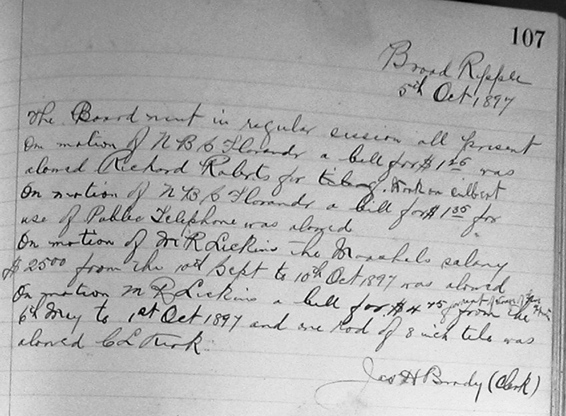 Here is another section of the original minutes book from 1897. We couldn't decode the last name CL _____ from the October 5th meeting.