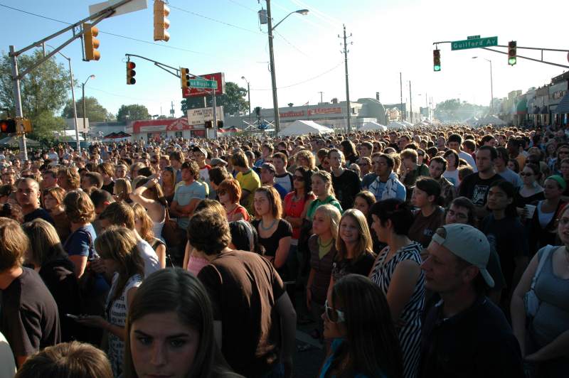 By 7:30pm, Margot and the Nuclear So and So's had the intersection of Guilford and Broad Ripple Avenue packed.