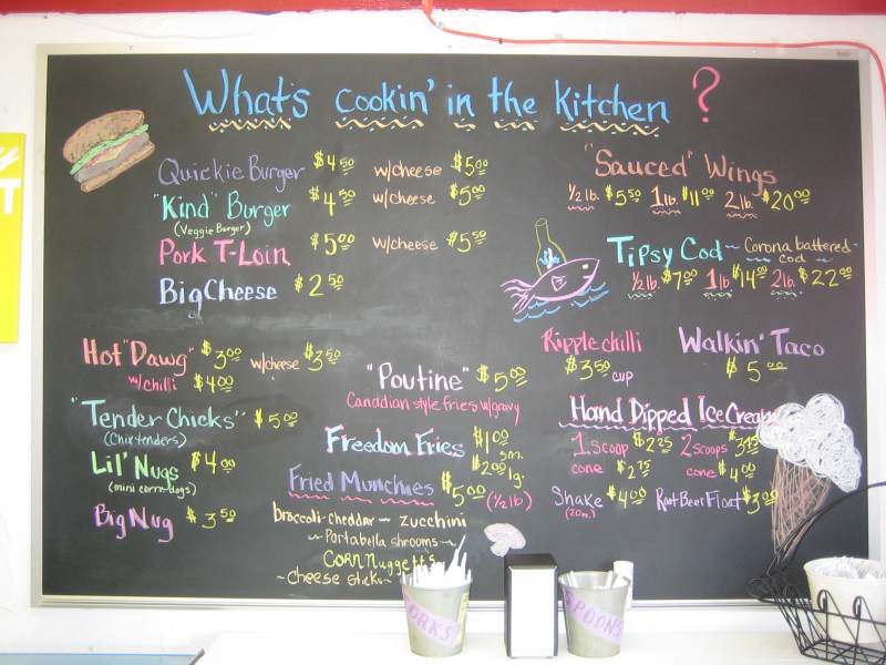 The menu board at The Village Kitchen on Westfield Boulevard.