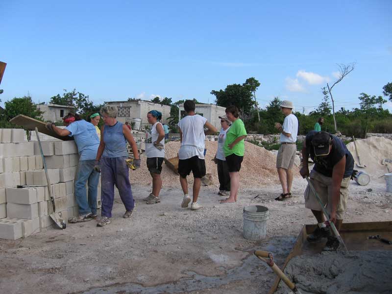 Northminster volunteers build a wall as part of a mission project for the Quintana Roo church building project.