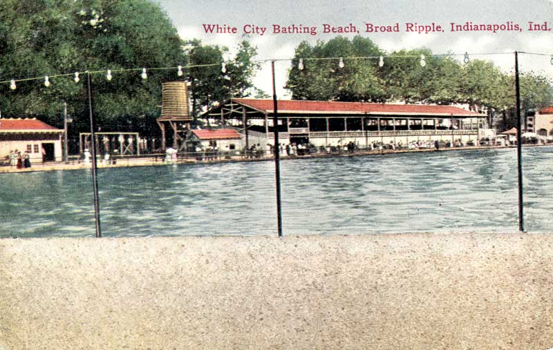 The Broad Ripple Park swimming pool. A grand stand over the dressing rooms afforded non-swimmers and oglers a watching area.