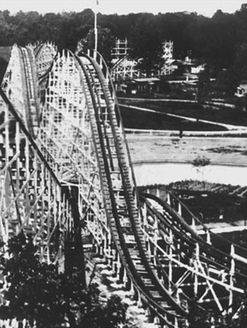 The roller coaster at Broad Ripple Park in the 1920's. This portion of the coaster ran along the banks of the White River.