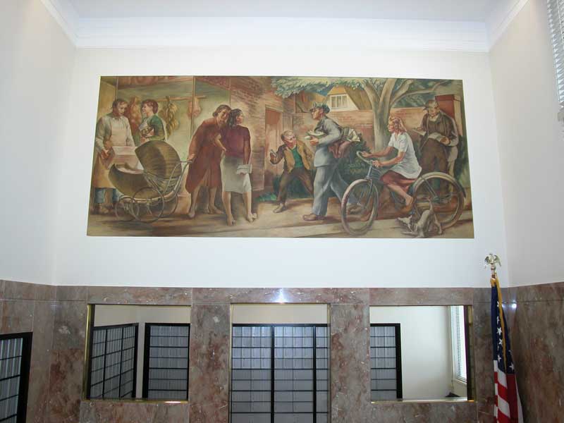 The mural at the Broad Ripple post office is still in place.