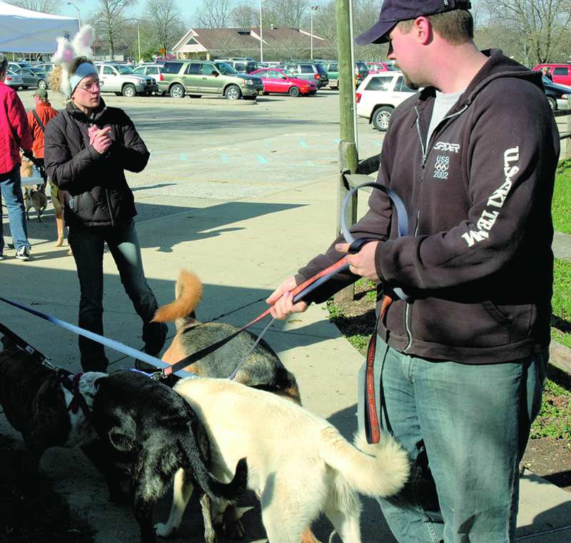 Stacy Petcu from Three Dog Bakery greeted dog attendees at the 2006 Easter Begg Hunt at Broad Ripple Park.