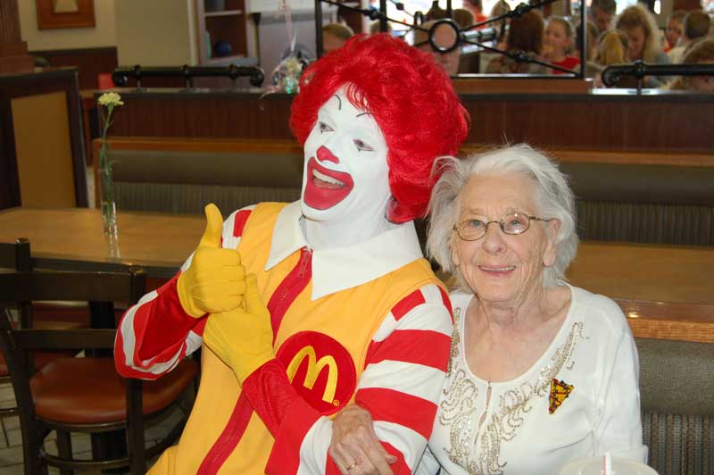 Mary and Ronald McDonald at the party.