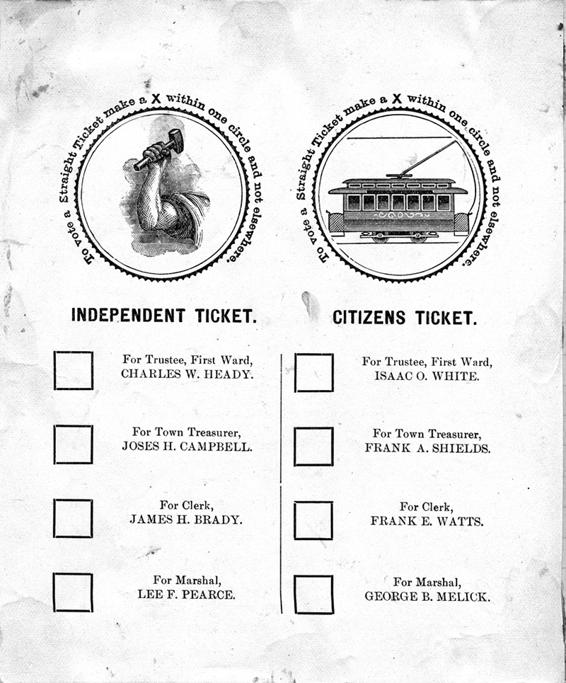 The ballot for the 1899 election in the town of Broad Ripple