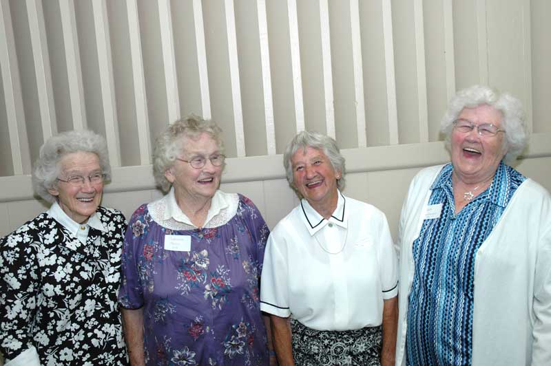 The four Burrows sisters at the 2007 BRHS reunion: Lucia Truan ('37), Kathleen Moore ('39), Willifred (Sis) Parry ('40), and Ruth Hybarger ('41).