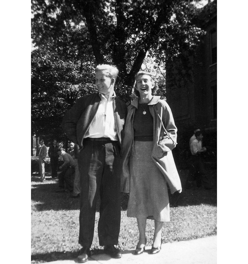 Wally and Harriett in front of school in 1937.