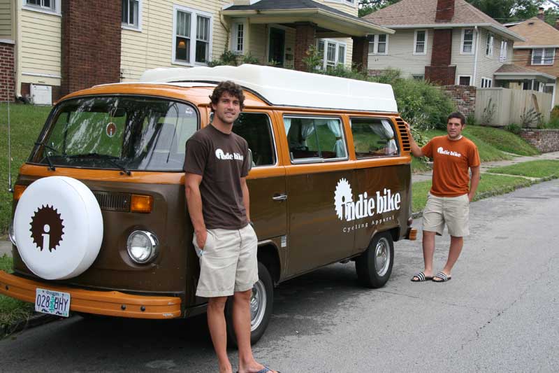 Owners Tom Stahly (front) and Justin Yoder (back) pose in front of their VW.
