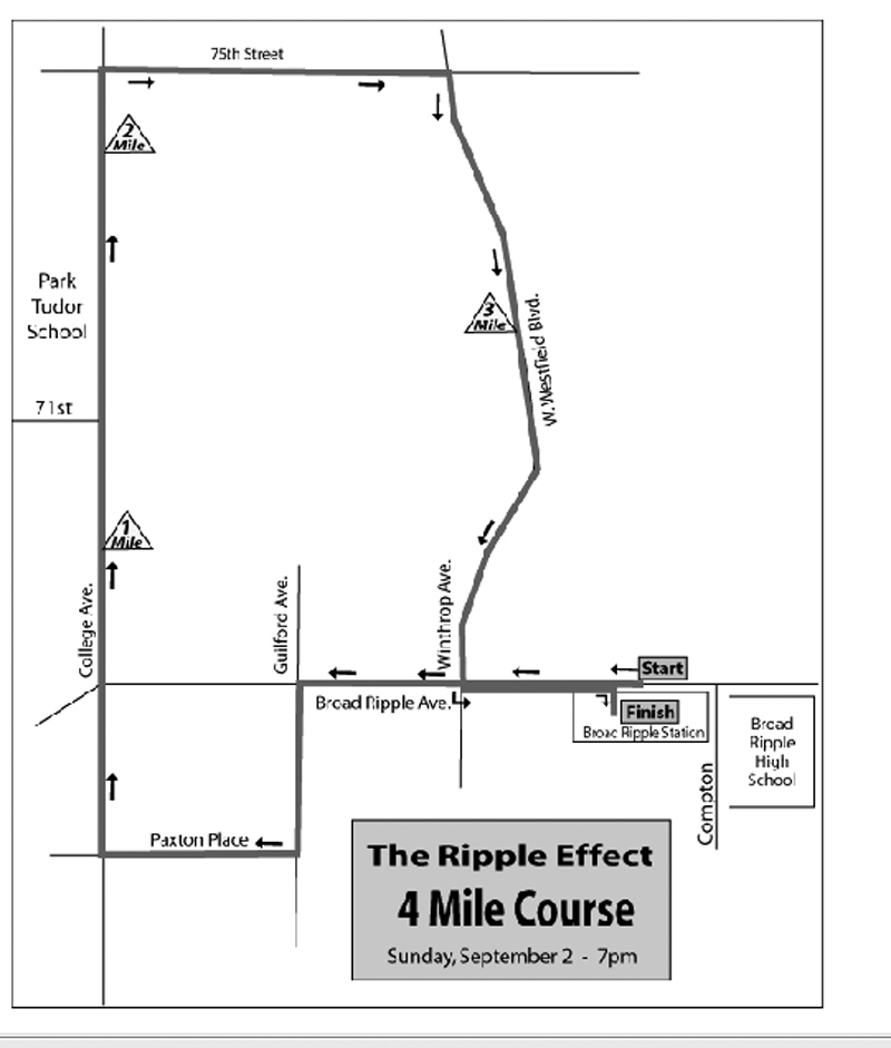 The course will begin near Broad Ripple High School and continue around the village. Participants have the option of running or walking the course. 