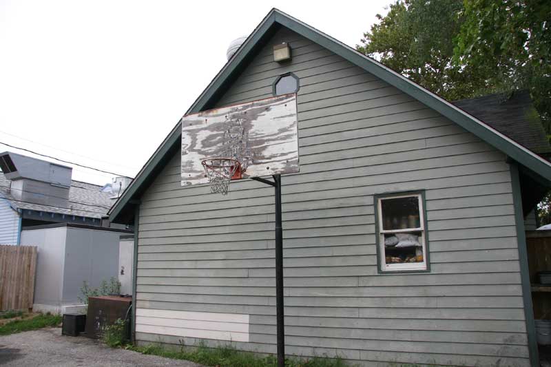 The basketball goal in back of Plump's Last Shot, located at 6416 Cornell Avenue.
