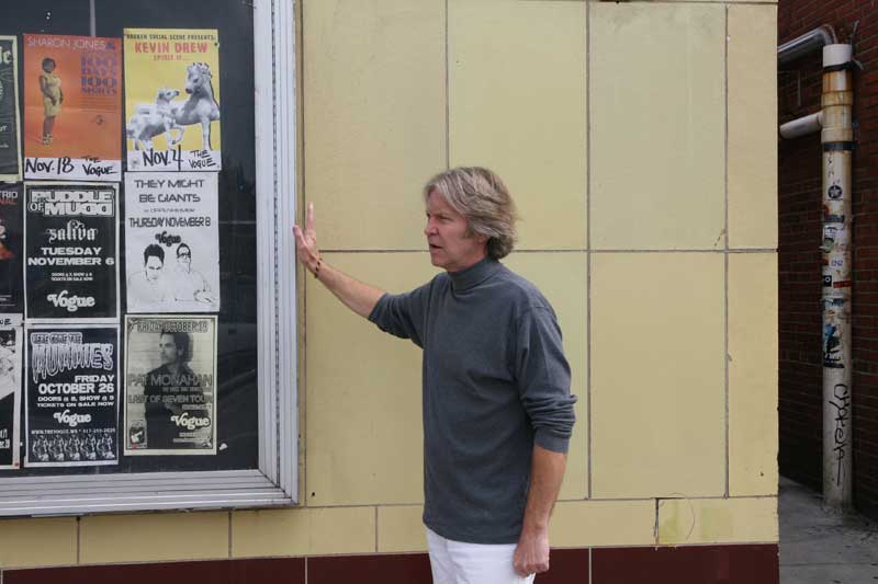 Vogue owner Steve Ross points out some of the original tiling and craftsmenship of the Vogue.