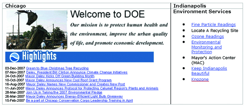 Website comparisons - Chicago on the left and Indy on the right.