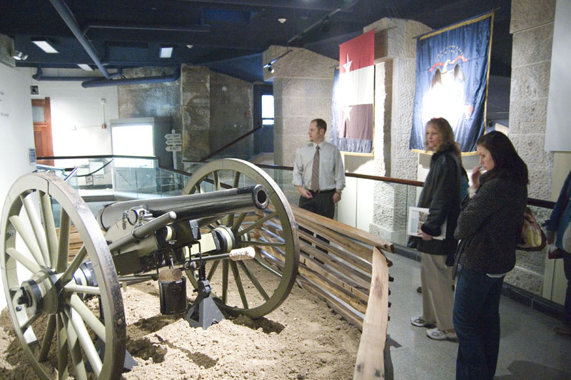 Ari Kaufman researcher for the Indiana War Memorials conducted the tour below Monument Circle.