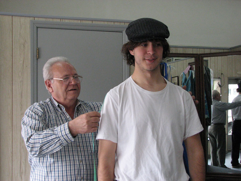 John taking measurements of opera baritone Jeff Barth.