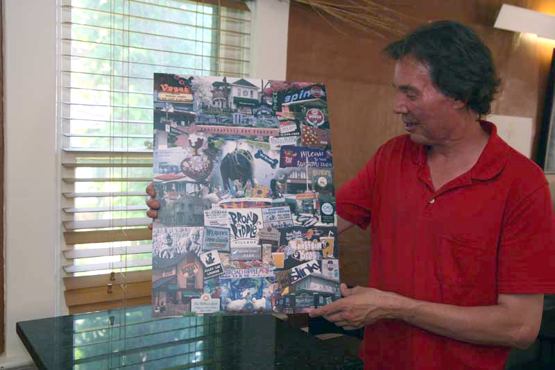 Larry Jones with his Broad Ripple Village montage at Perk Up.