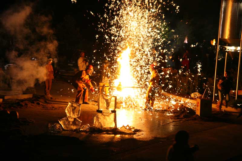 Julie Case's Burning Tree piece exploded as the molten iron was poured into it