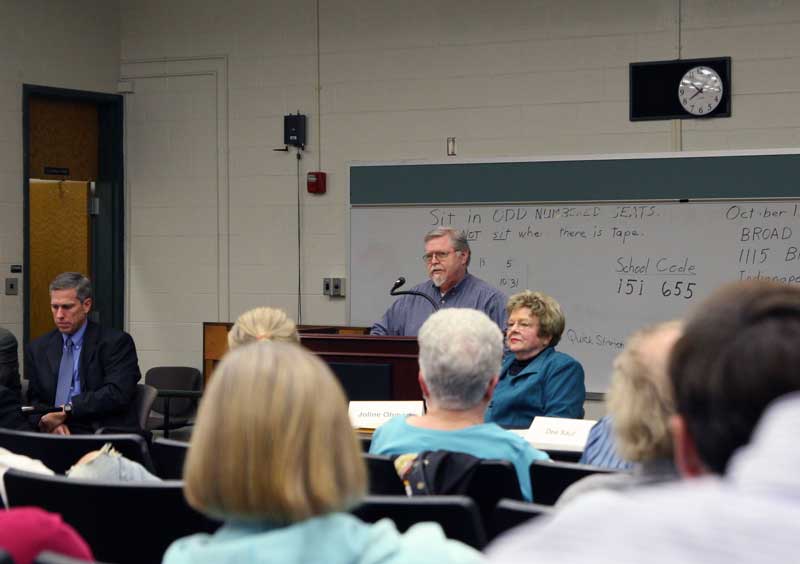 Left to right: Greg Bowes, Dee Saul, and Joline Ohmart at the debate on the property tax referendum.