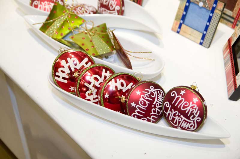 Colorful glass ornaments at gingko.