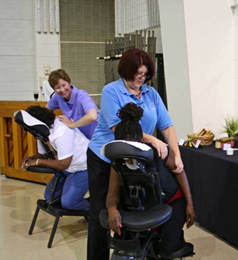 Chair massages at the retreat.