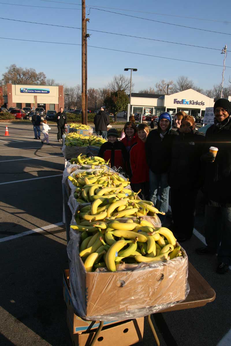 The banana patrol was ready to hand out snacks to the entrants.