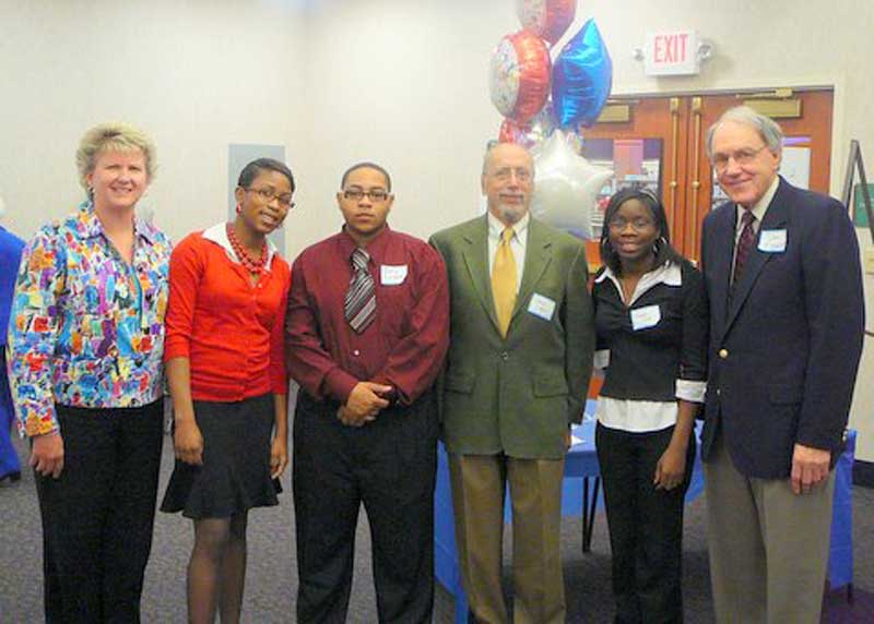 Left to right are mentor Leslie Bartolowits, Morgan Murff, Cory Graham, Dr. Peter Cahn, Phoebe Plair and Don Fisher.