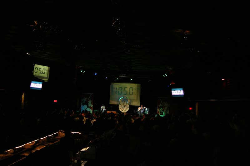 The decibel meter measures the audience response to determine the winner of each round.